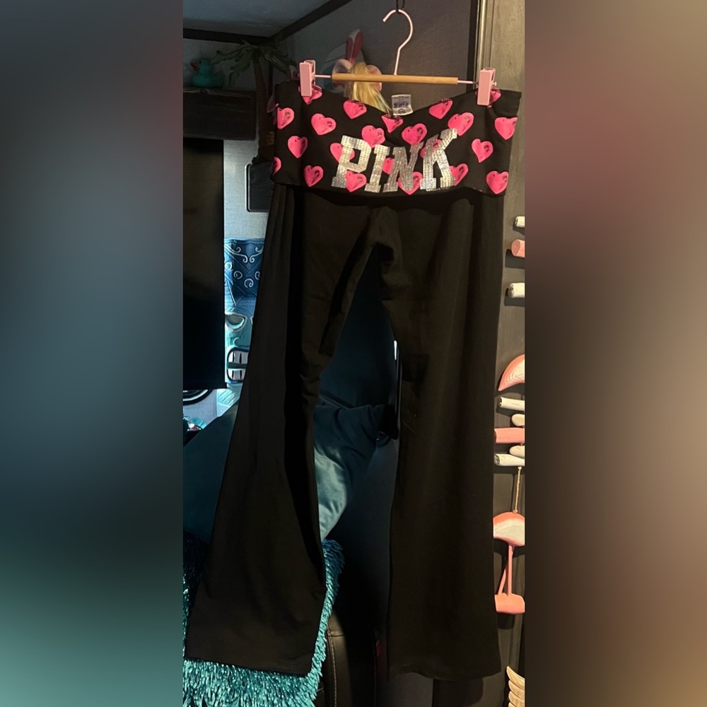 VS Pink Fold Over Flare Leggings